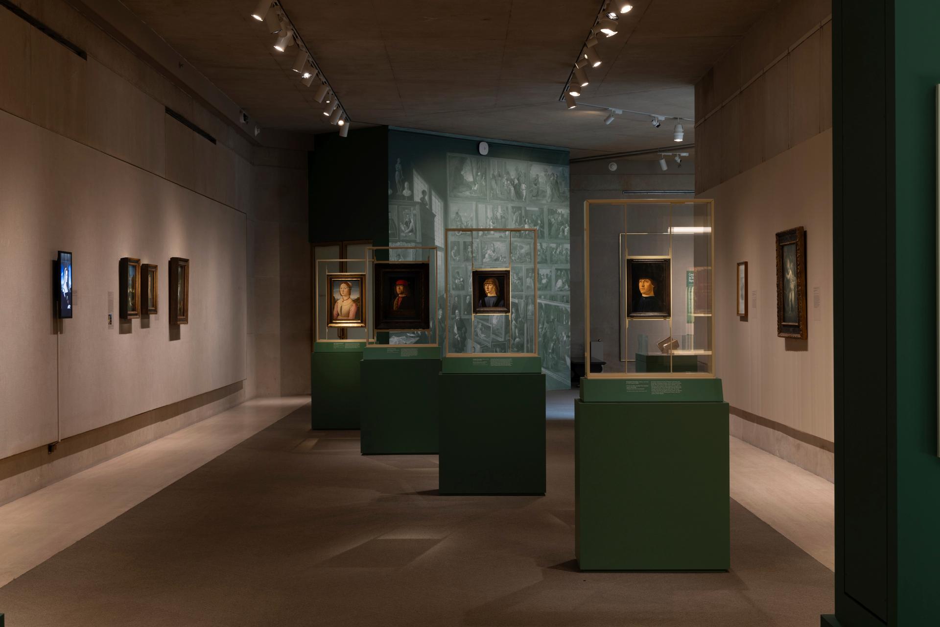 Installation view of Hidden Faces: Covered Portraits of the Renaissance at The Metropolitan Museum of Art.