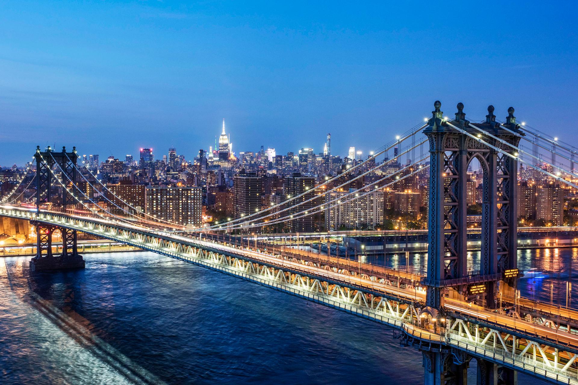Manhattan Bridge and Skyline at Dusk