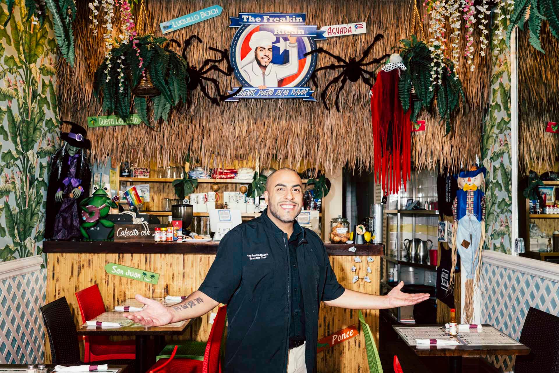 Portrait of Derick Lopez, Chef and owner of The Freakin Rican