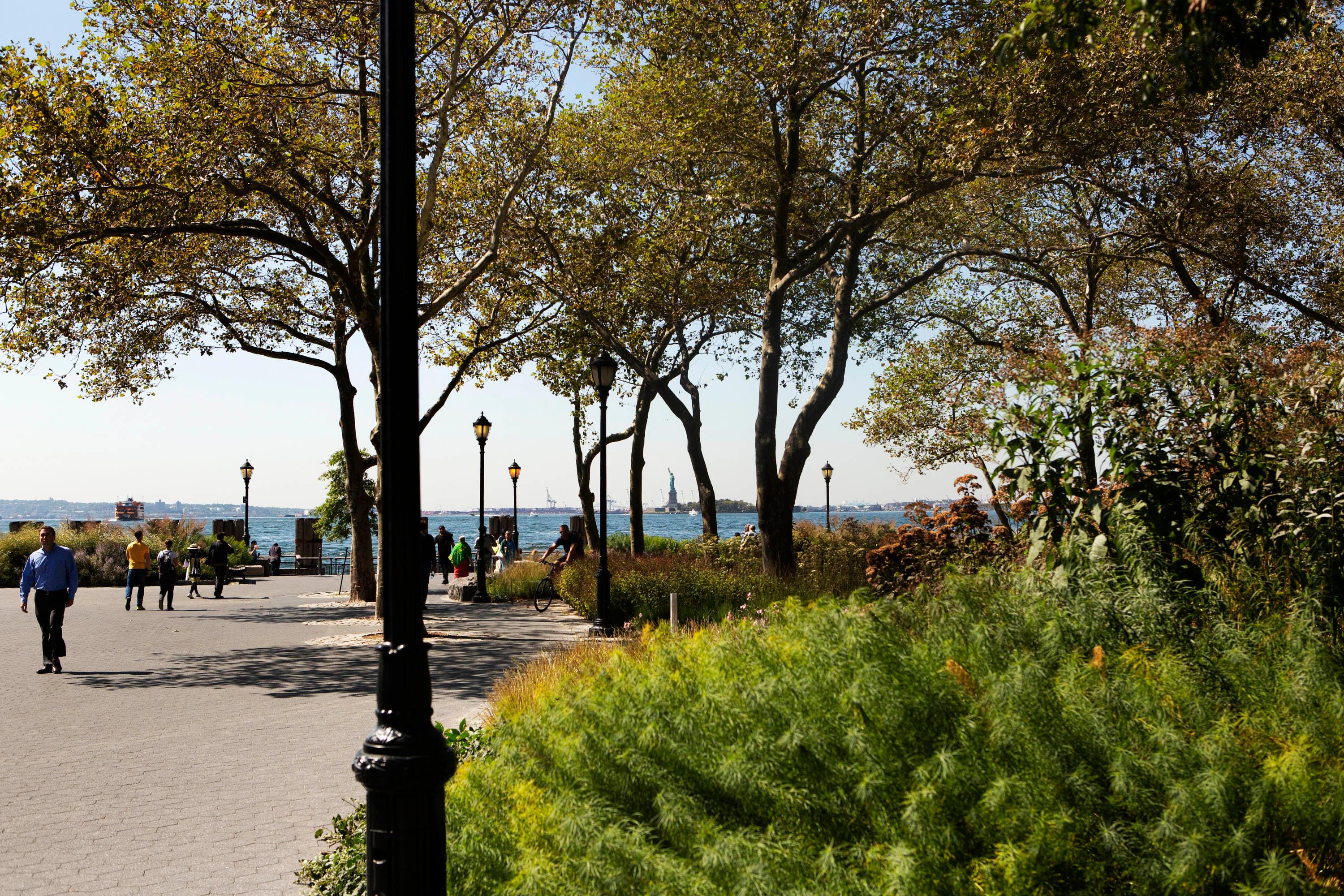People enjoying Battery Park in Lower Manhattan