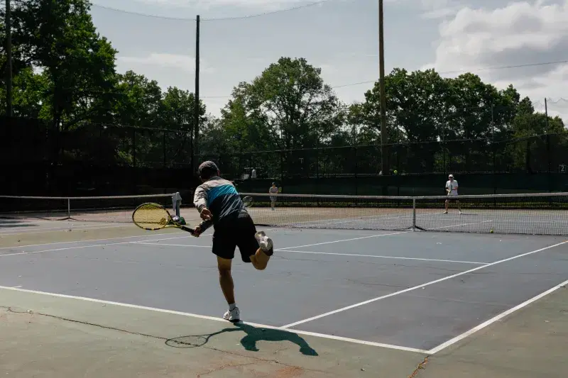 A person plays tennis at Silver Lake Park in Staten Island