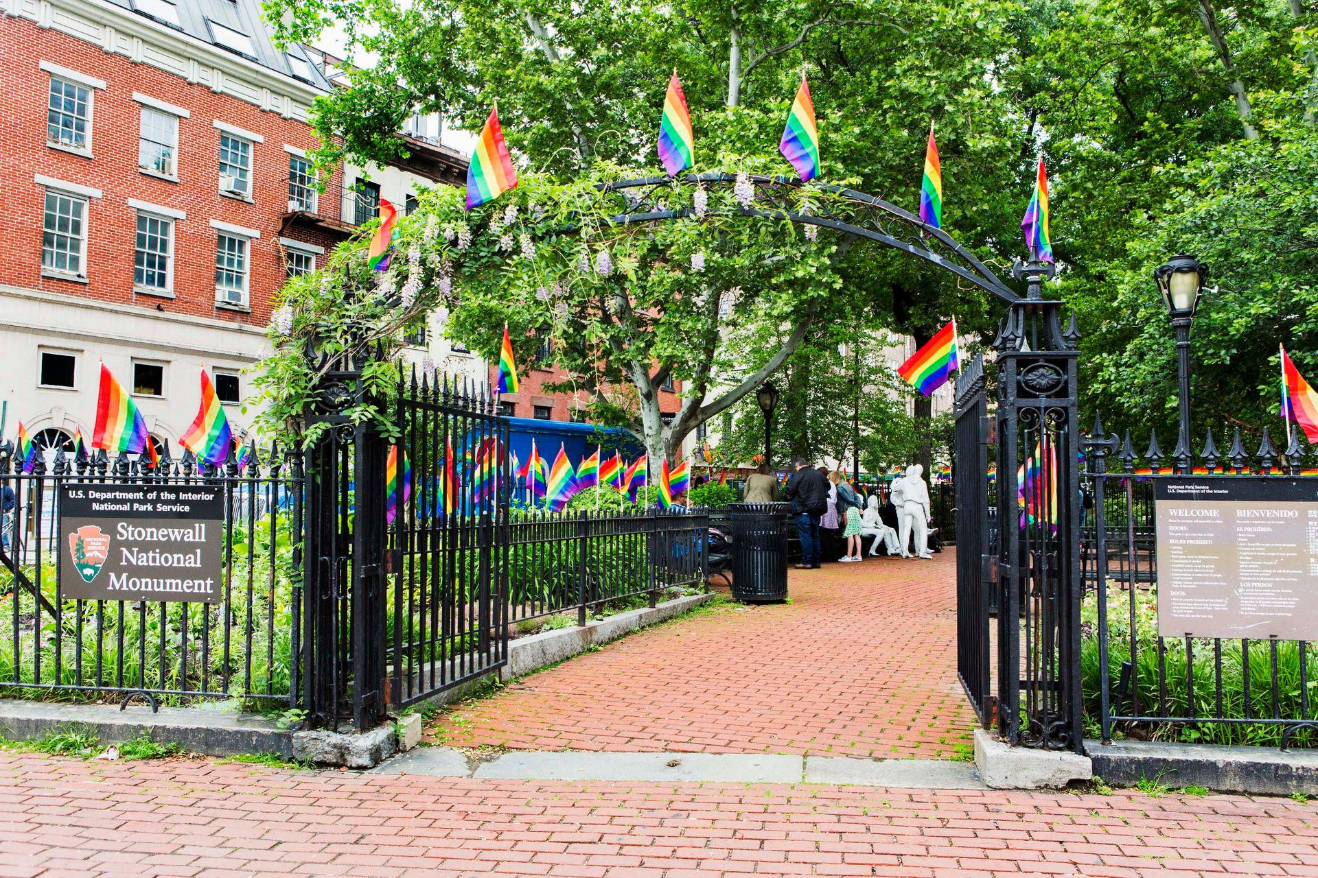 Rainbow flags, Christopher Park, Stonewall National Monument