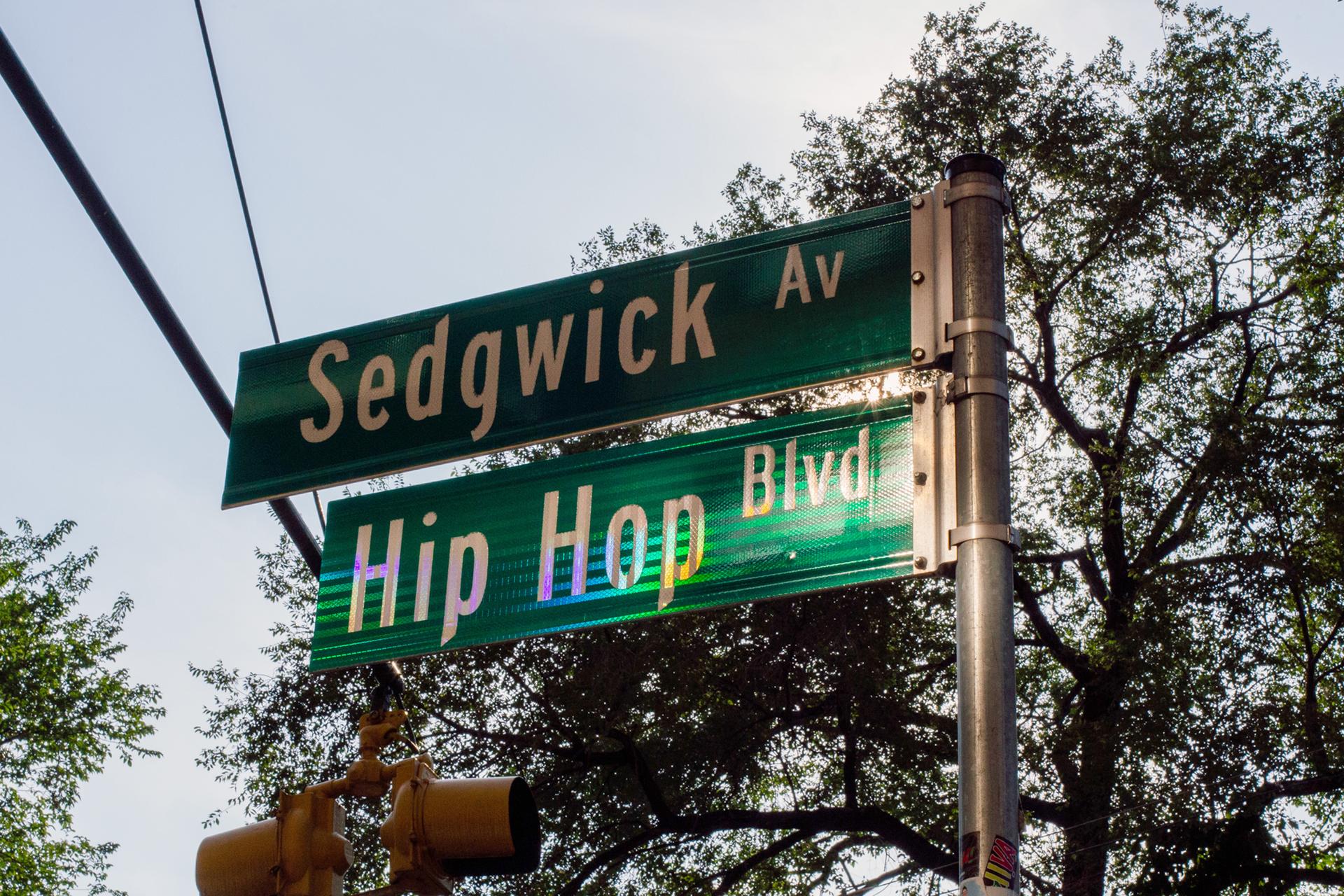 Street sign of Sedgwick Avenue, and Bronx's Hip Hop Boulevard