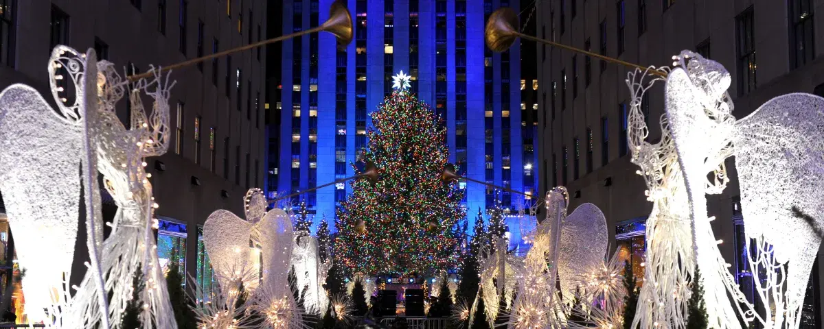 Rockefeller Center Christmas Tree, at night,  in Manhattan