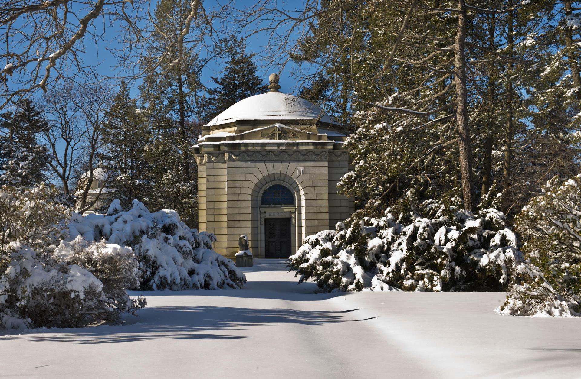 snowy day at Woodlawn Cemetery in The Bronx 
