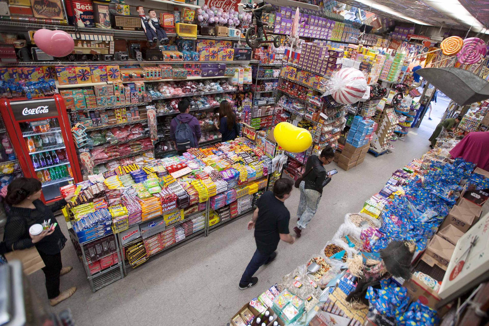 Interior of Economy Candy store in Manhattan, NYC