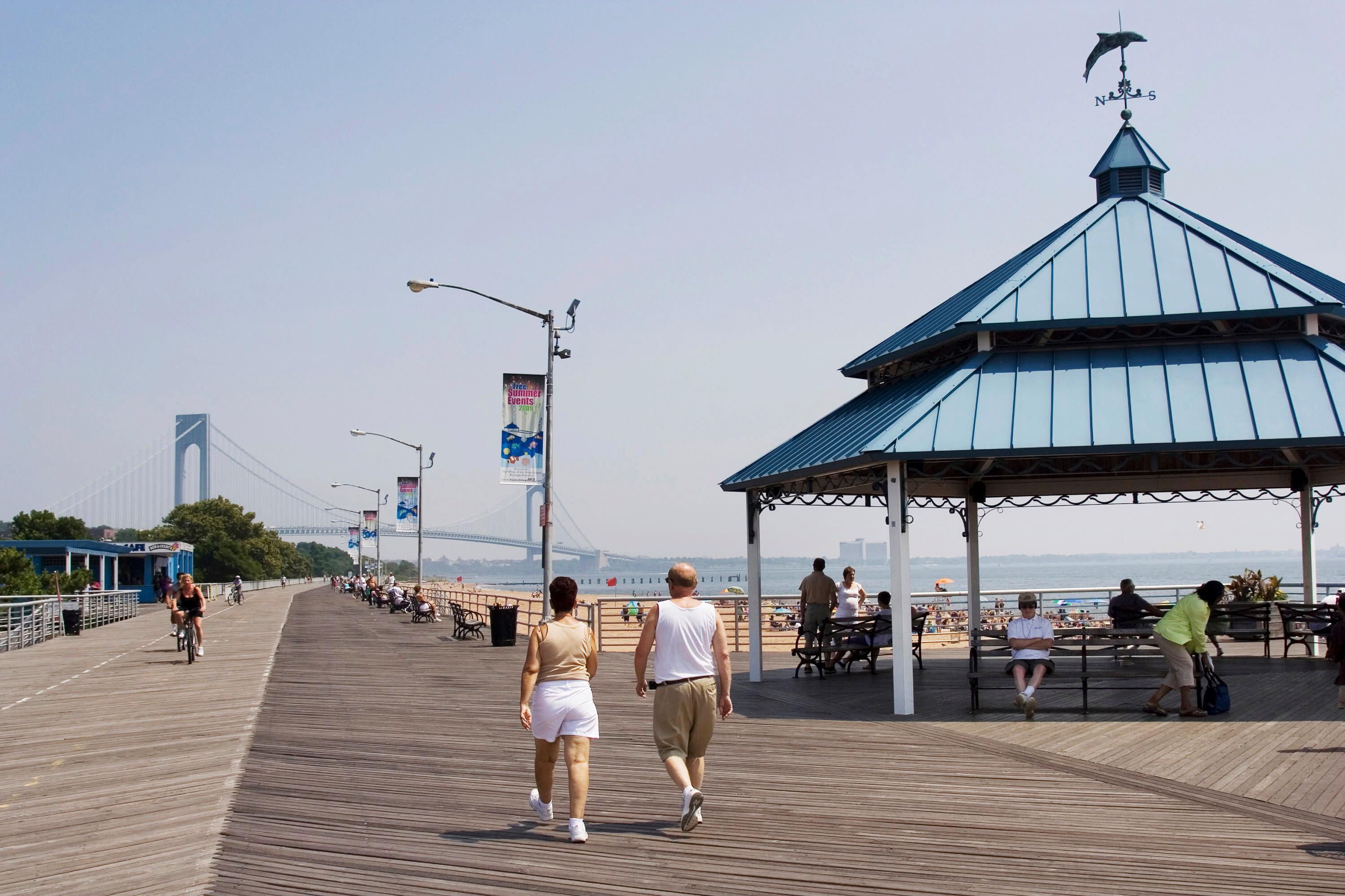 two people walk, Franklin D. Roosevelt Boardwalk and Beach, Staten Island