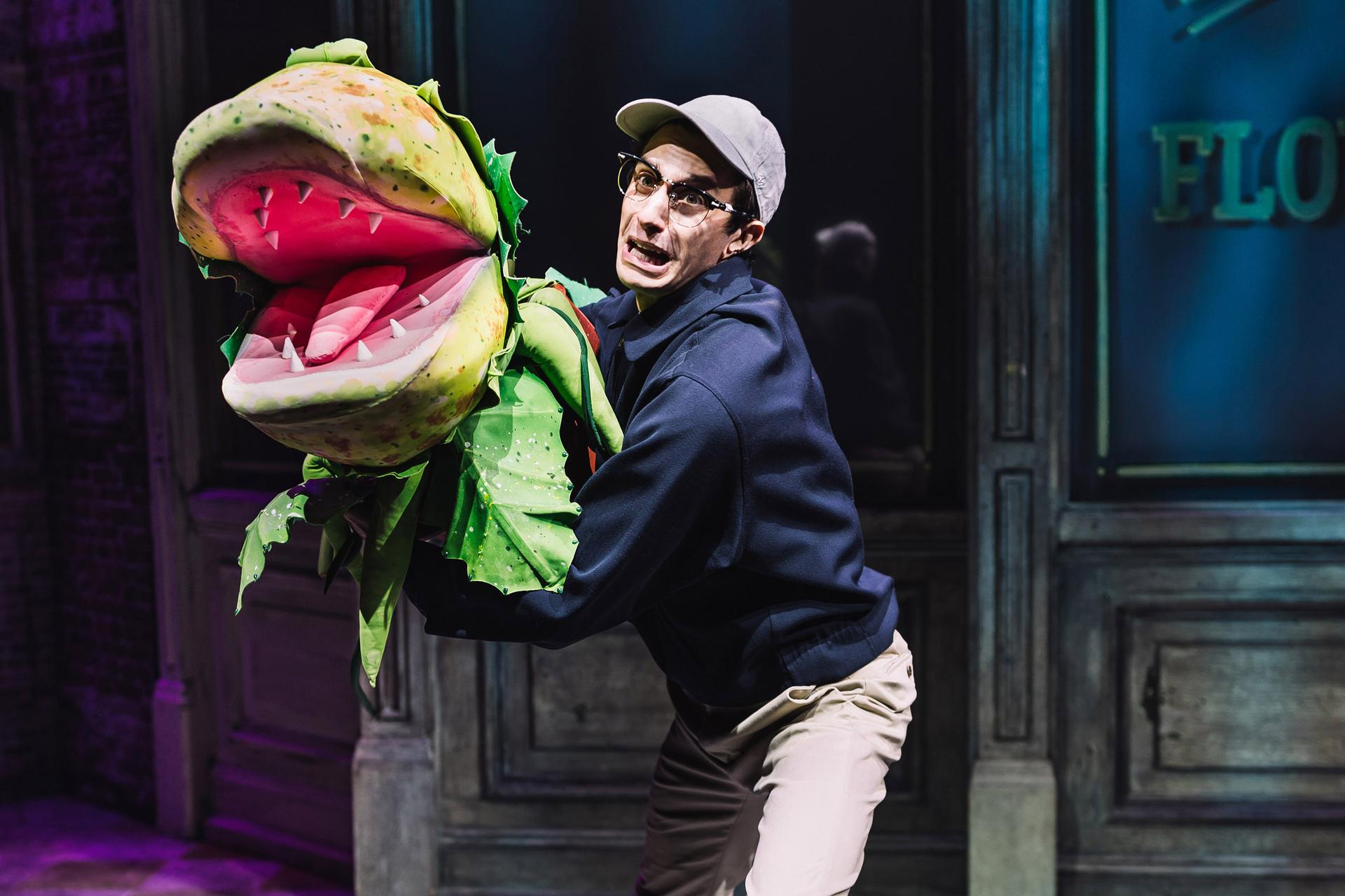 Actor on stage at Little Shop of Horrors the Musical in Broadway, NYC
