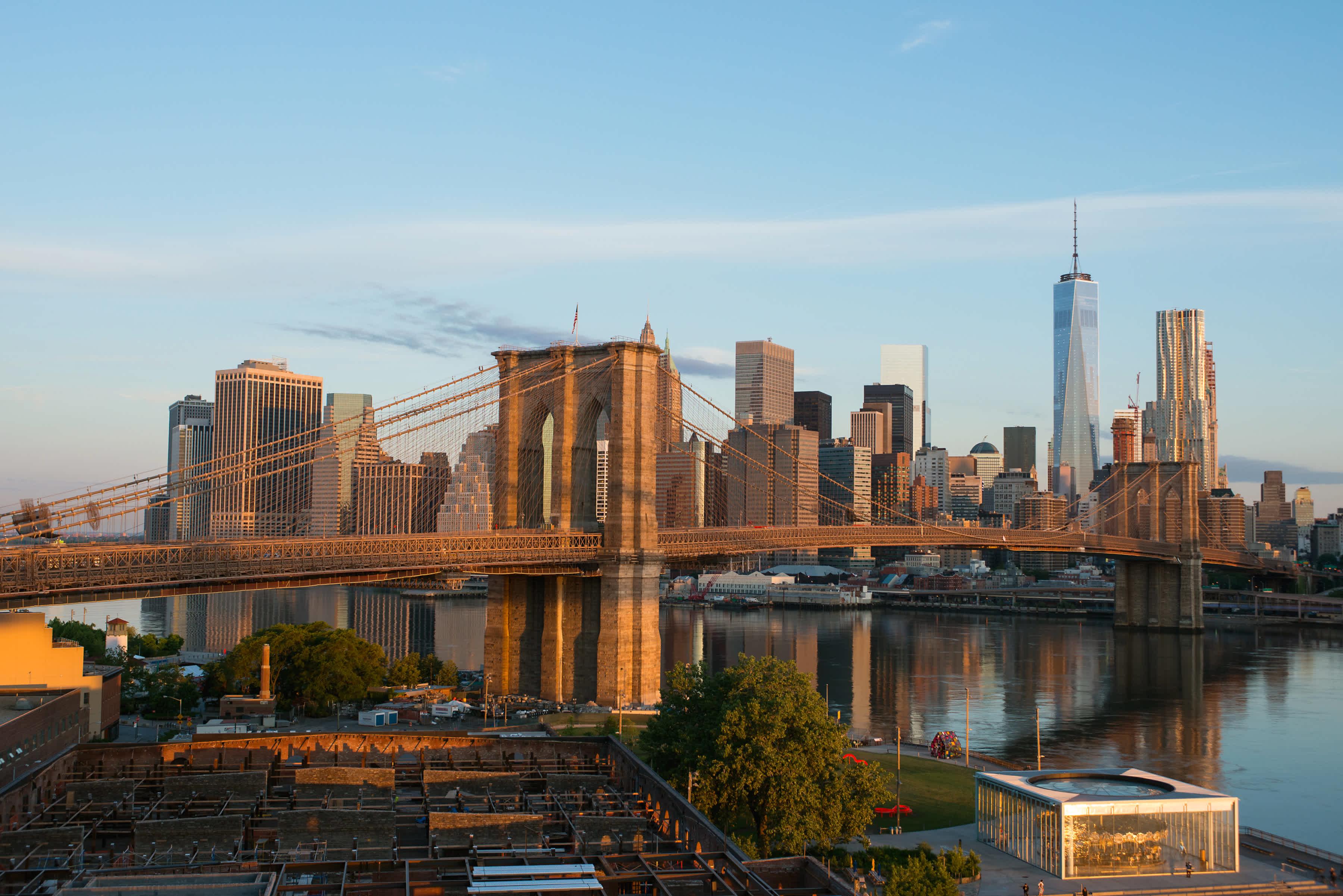 The Brooklyn Bridge defines the NYC skyline