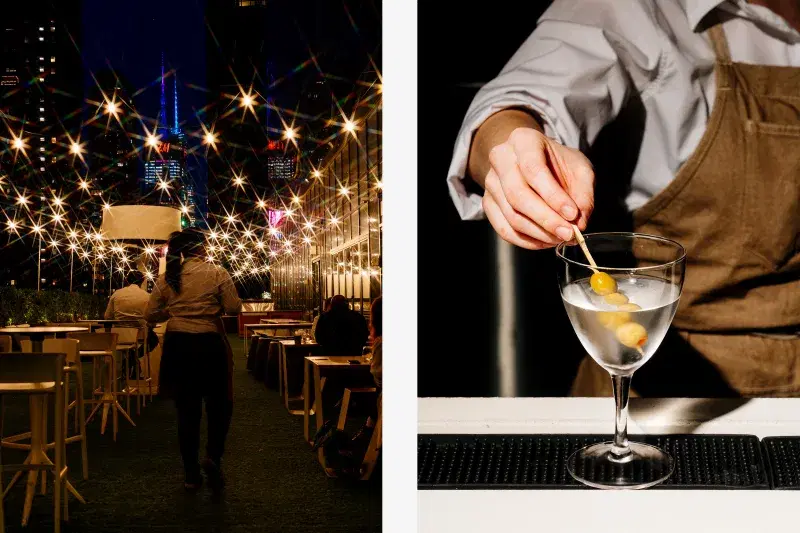 From left: Terrace at Social Drink & Food; martini at Social Drink & Food